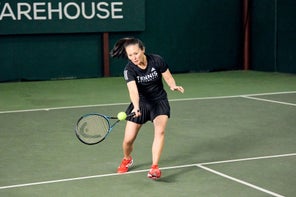 Image of a Playtester Hitting a Volley