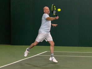 TW playtester hitting a forehand. 
