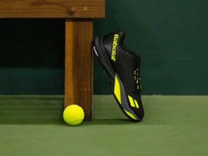 The Babolat Jet Mach 4s on court. 