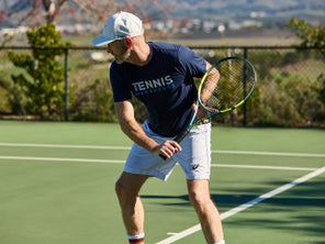 Image of a TW playtester hitting a return. 