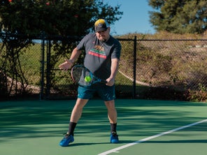 Image of a Playtester Hitting a Backhand