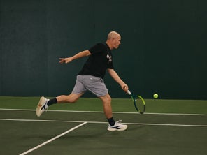 Image of a Playtester Hitting a Volley