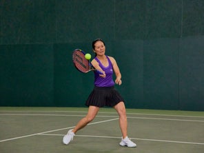 Image of a Playtester Hitting a Volley
