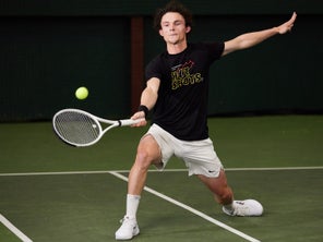 Image of a Playtester Hitting a Forehand