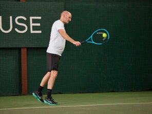 Image of a Playtester Hitting a Backhand