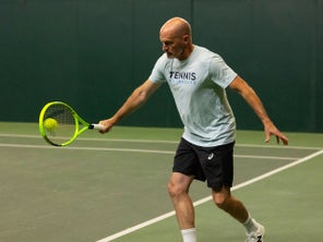 TW playtester hitting a backhand. 