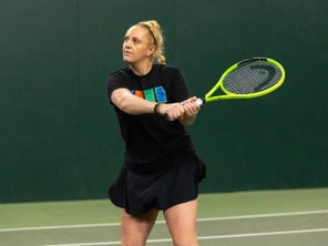 TW playtester hitting a volley. 