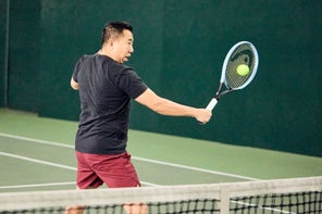 Image of a Playtester Hitting a Volley