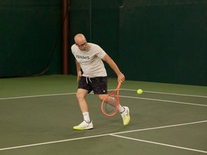 Image of a Playtester Hitting a Volley