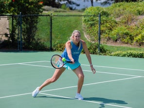 Image of Playtester Hitting a Forehand Volley