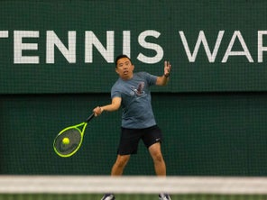 TW playtester hitting a forehand. 