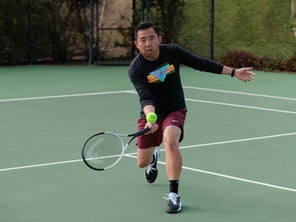 Image of a Playtester Hitting a Volley