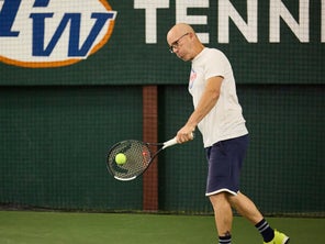 Image of a TW playtester hitting a backhand. 