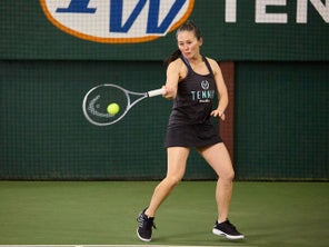 TW playtester hitting a forehand. 
