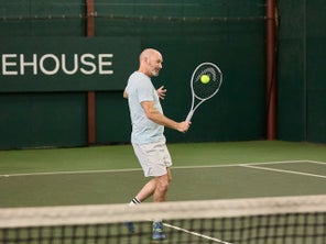 TW Playtester hitting a volley. 