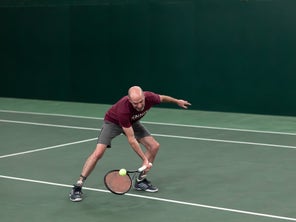 Image of a Playtester Hitting a Volley