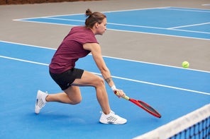 Image of a Playtester Hitting a Volley