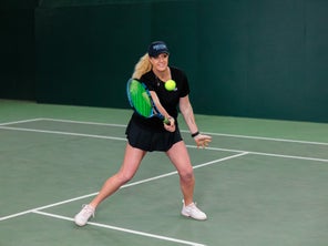 Image of a Playtester Hitting a Volley