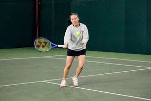 Image of a Playtester Hitting a Volley