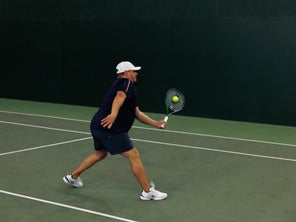 Image of a Playtester Hitting a Volley
