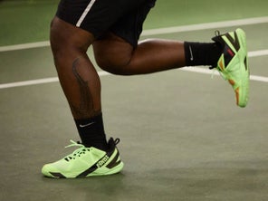 Image of a TW playtester in the KSwiss K-Frame Speed shoes. 