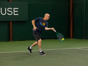TW playtester reaching in the Hypercourt Express 3s. 
