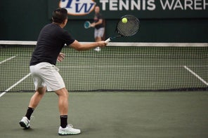 Image of a Playtester Hitting a Volley