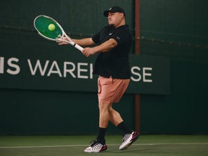Image of a Playtester Hitting a Volley