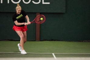 Image of a Playtester Hitting a Backhand