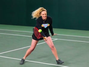 Image of a Playtester Hitting a Volley
