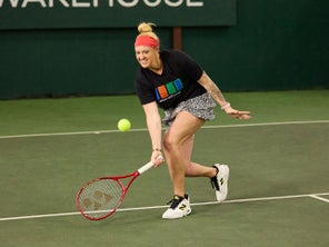 Image of a Playtester Hitting a Volley