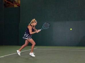 Image of a Playtester Hitting a Backhand