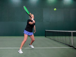 Image of a Playtester Hitting a Volley