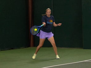 TW playtester hitting a forehand. 