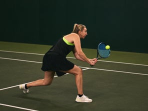 Image of a Playtester Hitting a Volley