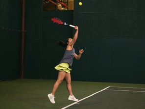 Image of a Playtester Hitting a Serve