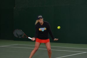 Image of a Playtester Hitting a Volley