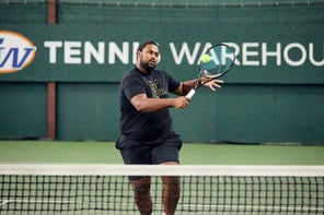Image of a Playtester Hitting a Volley