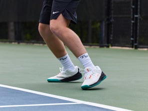 Image of close-up shoes on a playtester