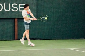 Image of a Playtester Hitting a Backhand