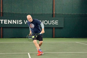 Image of a Playtester Hitting a Volley