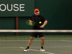 Image of a Playtester Hitting a Volley