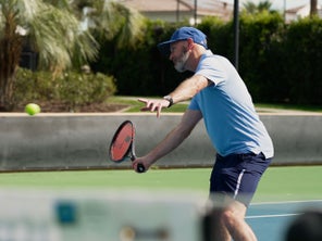 Image of a Playtester Hitting a Volley