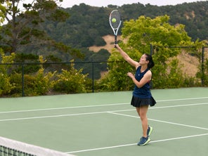 Image of a Playtester Hitting a Volley