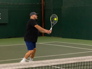 Image of a Playtester Hitting a Volley