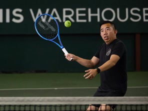 Image of a Playtester Hitting a Volley
