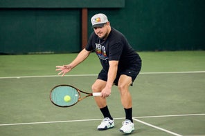 Image of a Playtester Hitting a Volley
