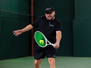 Image of a Playtester Hitting a Backhand