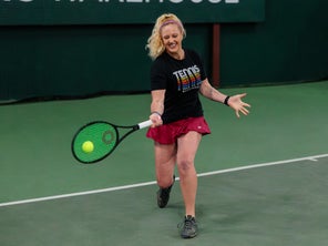 Image of a Playtester Hitting a Forehand