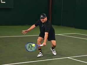 Image of a Playtester Hitting a Volley